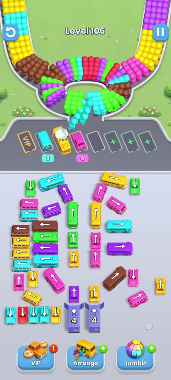 One bus with 24 parked, right stack shorter