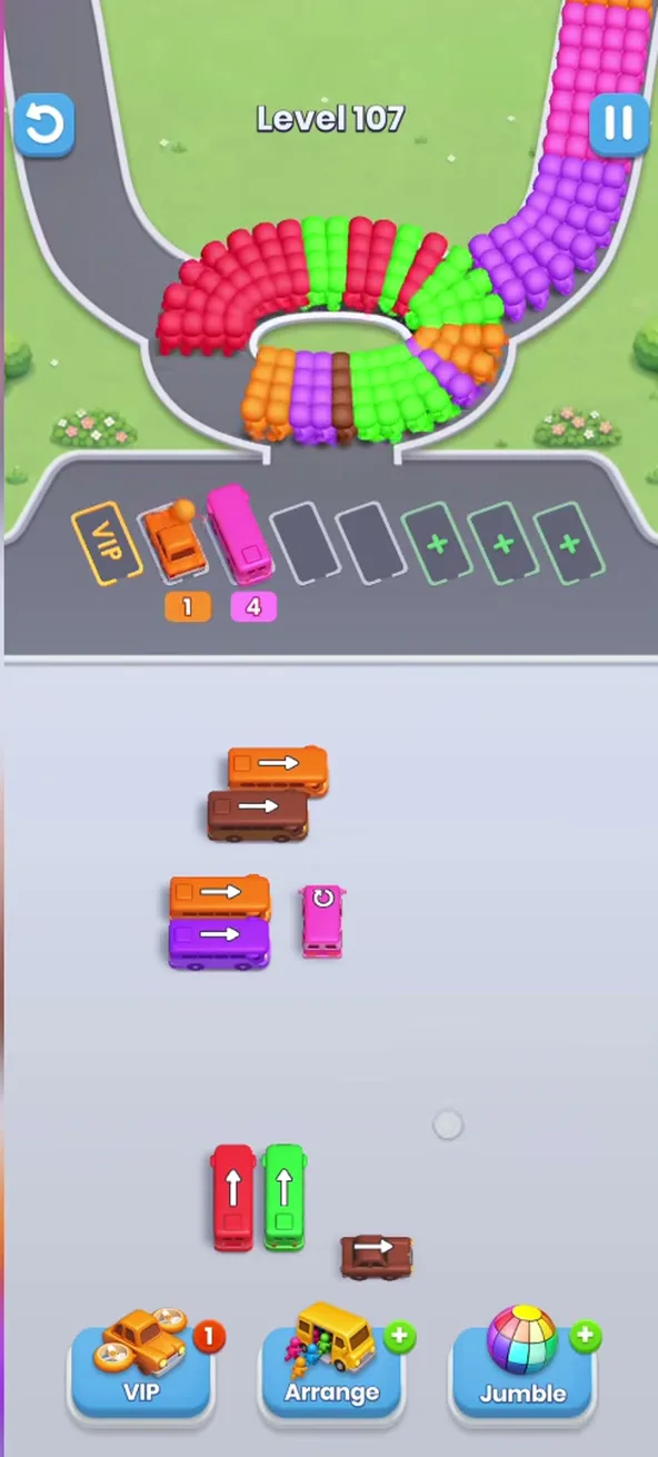 Left stack losing buses, three buses parked with 20, 20 and 8