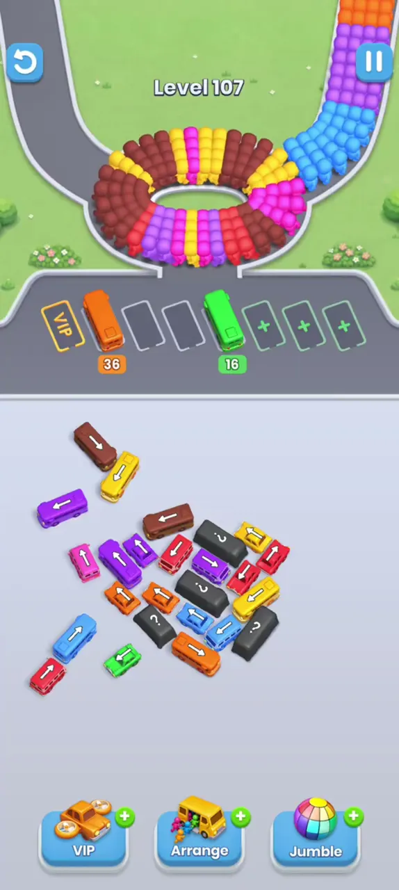 Heap smaller, two buses apart at the lower left, a bus with 36 parked