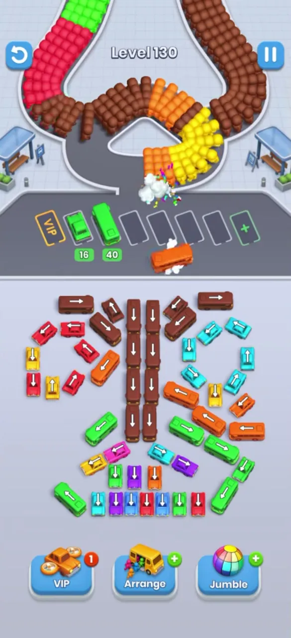 Two buses parked with 16 and 40, a bus driving into the waiting row