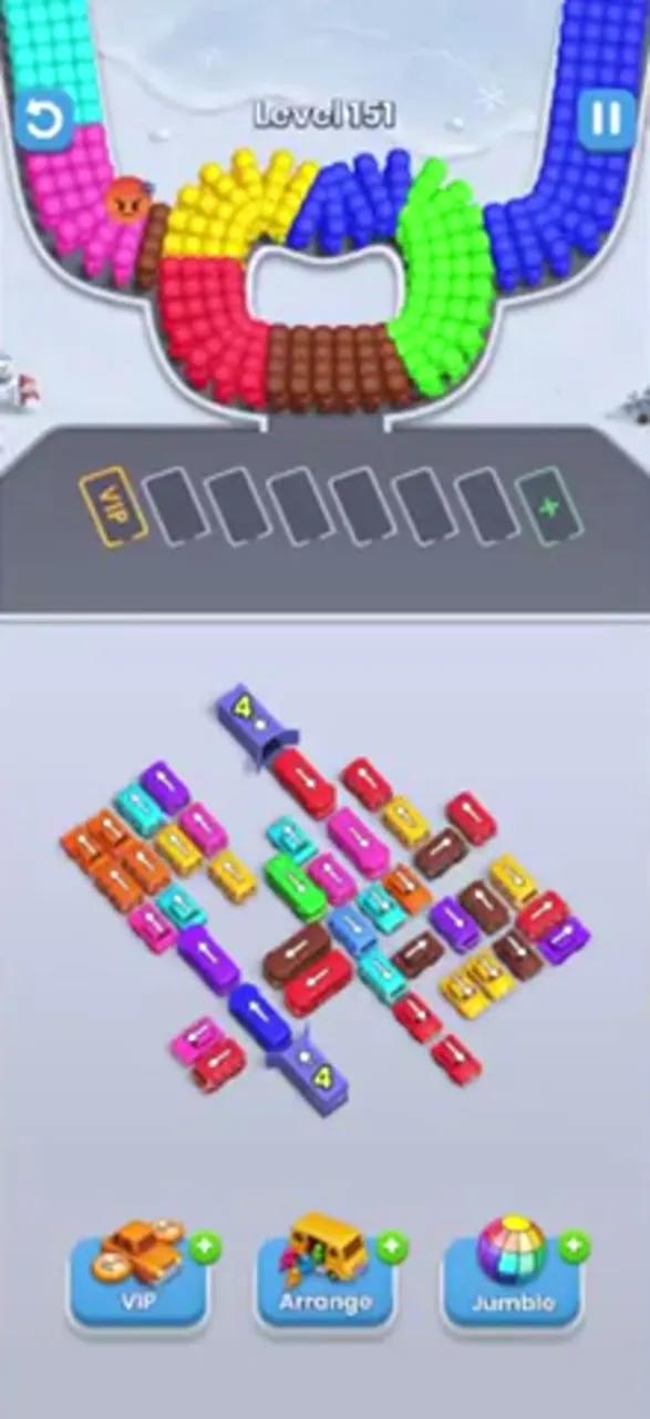 Bus Fever Party level 151: two layouts: diagonal cloud or tree shape