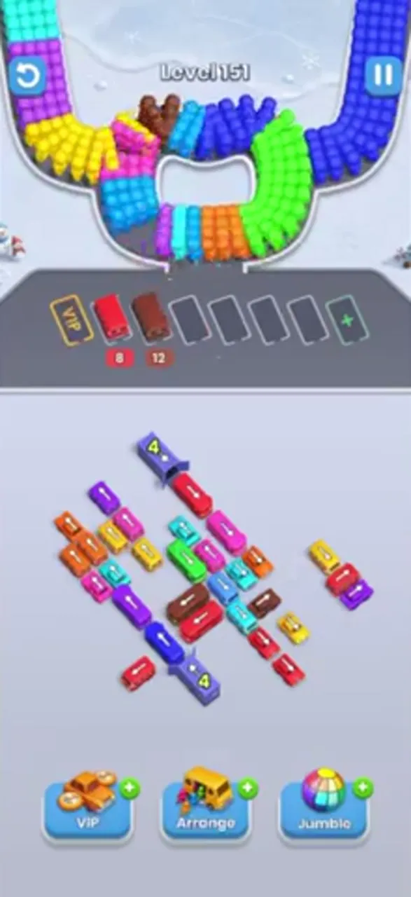 Two buses parked with 8 and 12, a loose pair at the right edge of the cloud