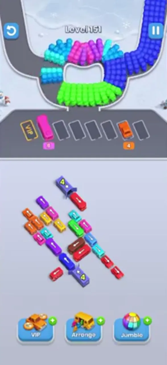 Two buses parked with 4 each, both garages at 4, the right side of the cloud gone