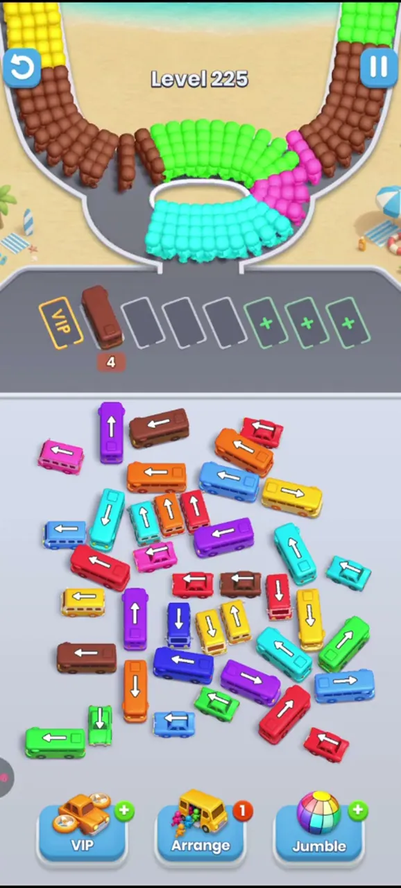 Bus Fever Party level 225: crossing buses, no special elements