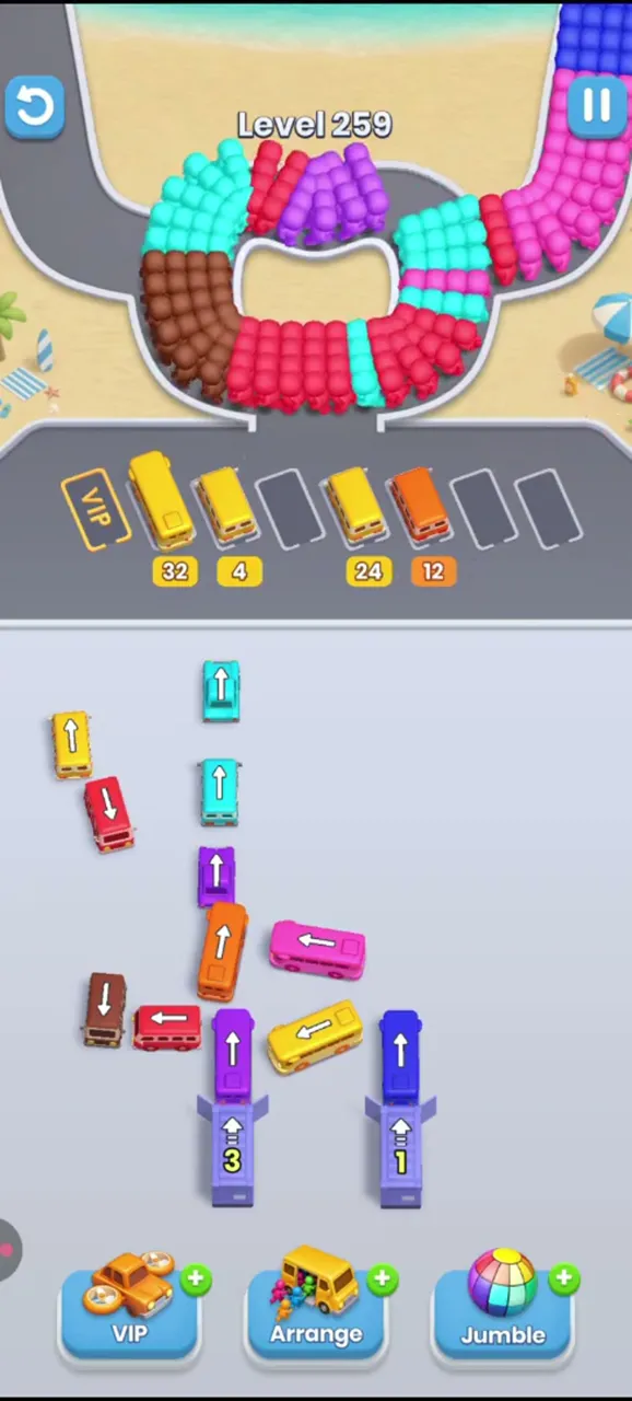 Four buses parked with 32, 4, 24 and 12, left garage at 3, right garage at 1