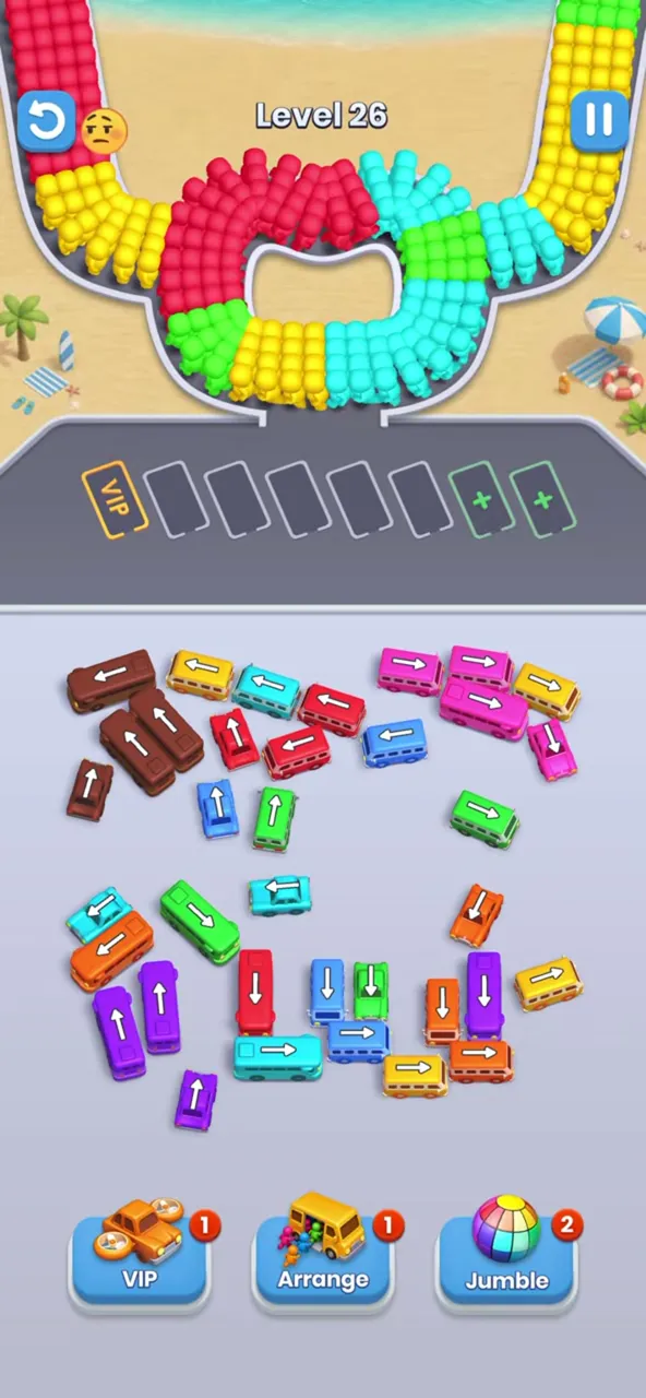 Bus Fever Party level 26: two layouts