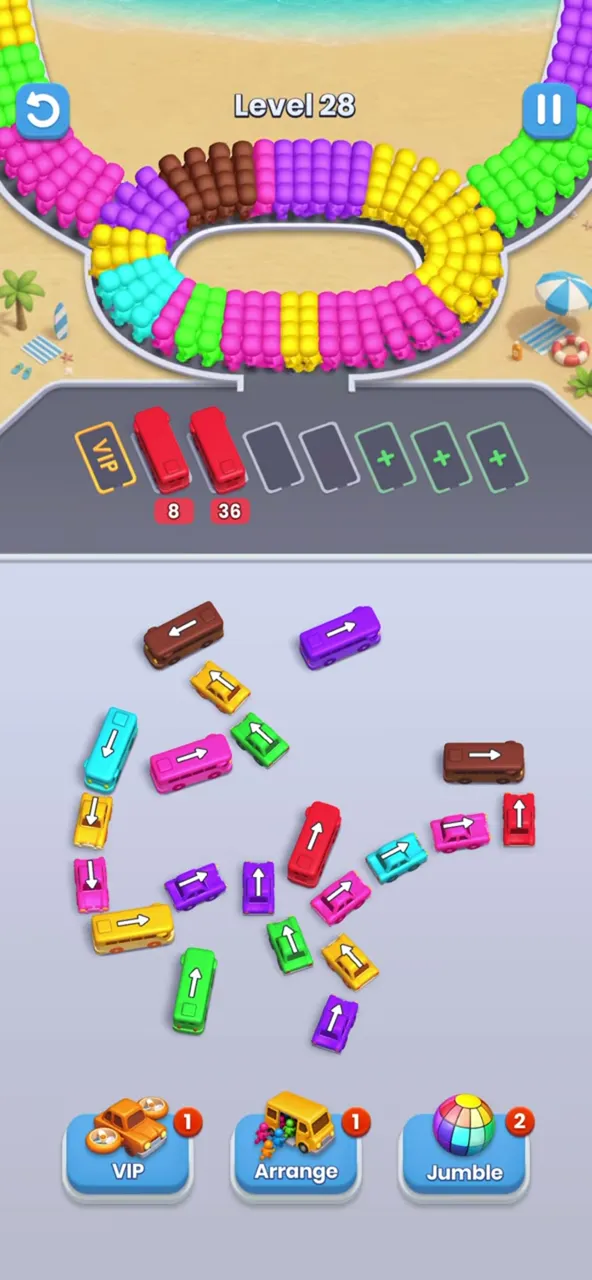 Two buses left in the row with 8 and 36, the middle chain of buses opening