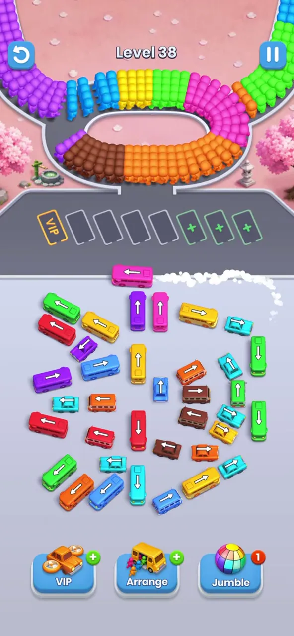 Bus Fever Party level 38: open lot, no garages or hidden buses