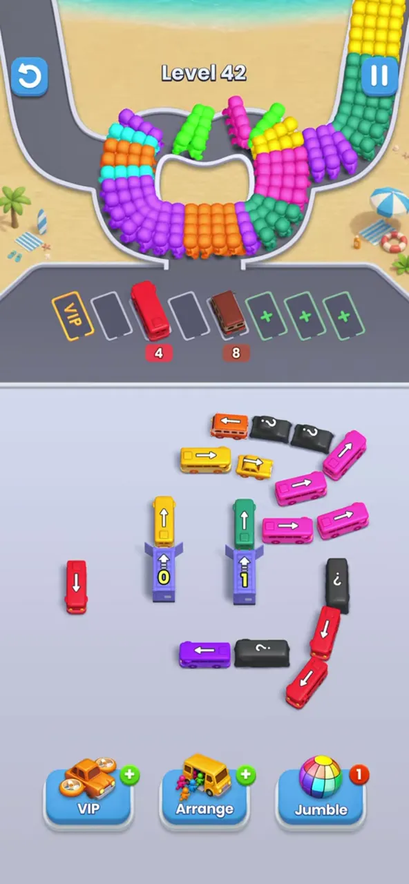 Left garage with counter 0 and its bus rolling out, two buses in the row