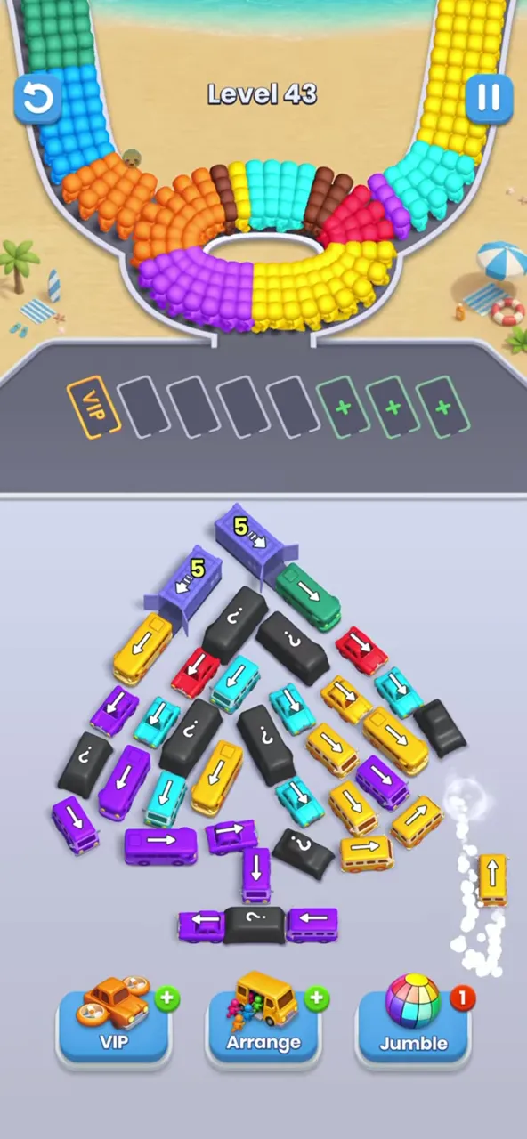 Bus Fever Party level 43: triangle wedge, two garages