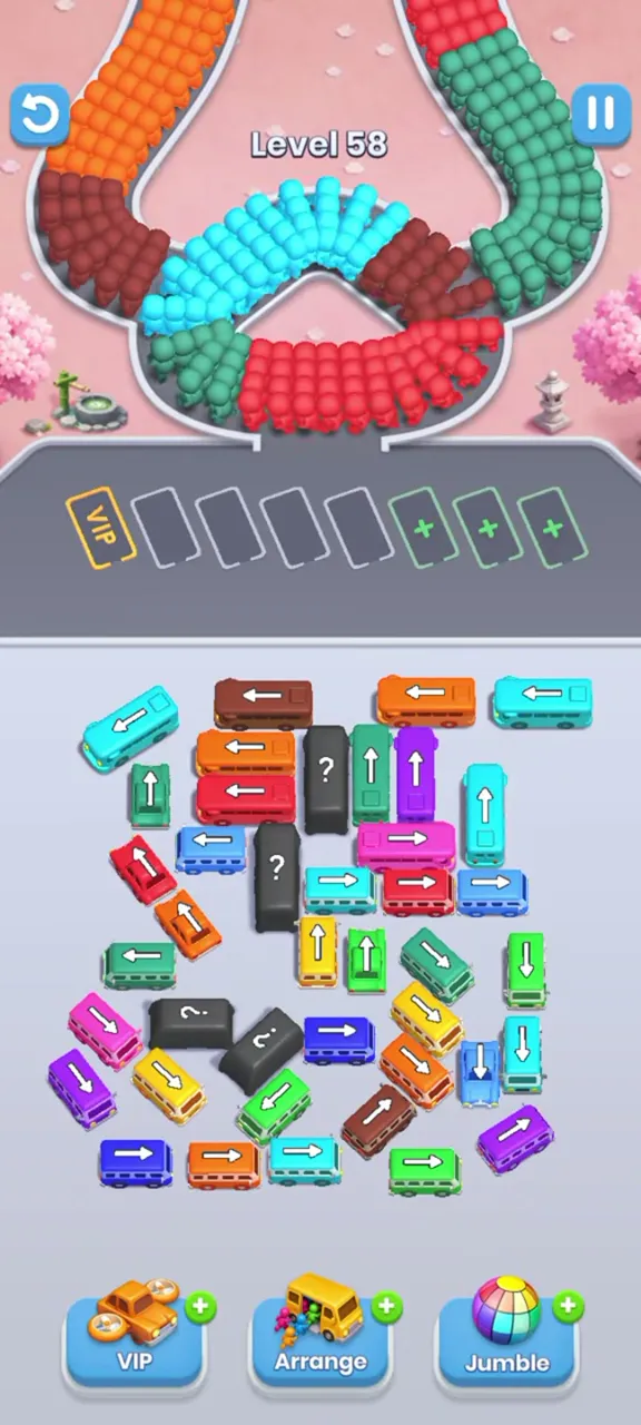Bus Fever Party level 58: four dark buses
