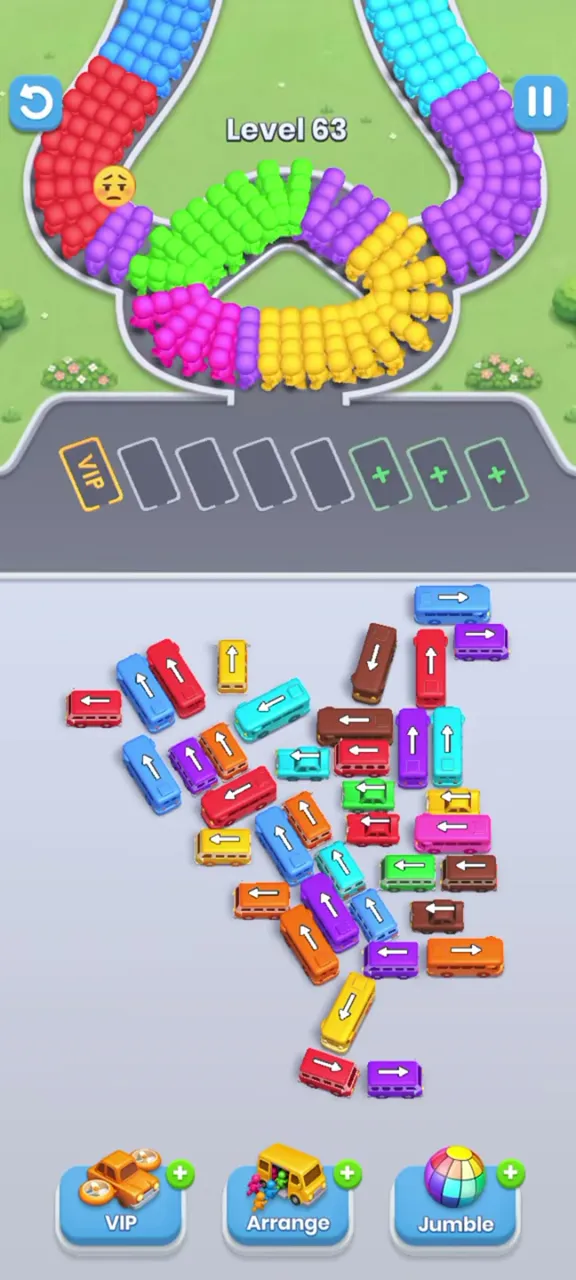 Bus Fever Party level 63: slanted block, long buses
