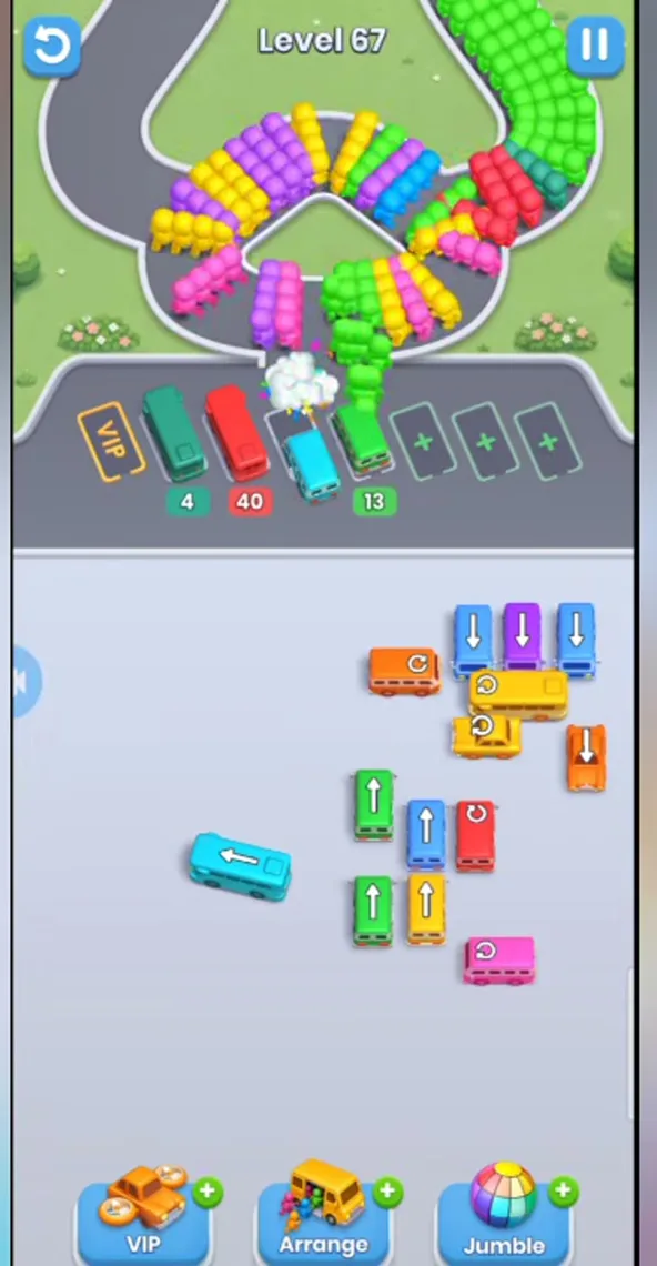 Buses with 4, 40 and 13 parked, only small groups left on the lot