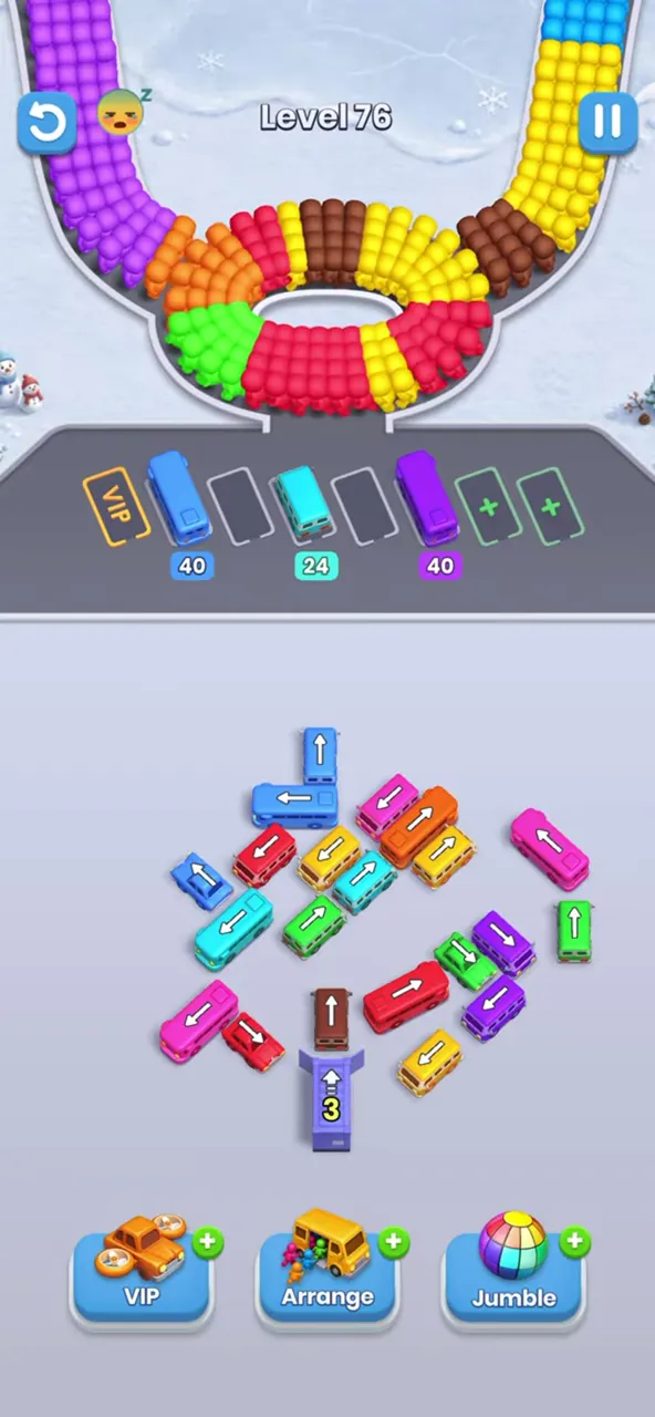Level 76 with the sides of the cloud thinned out and three buses parked in the waiting row