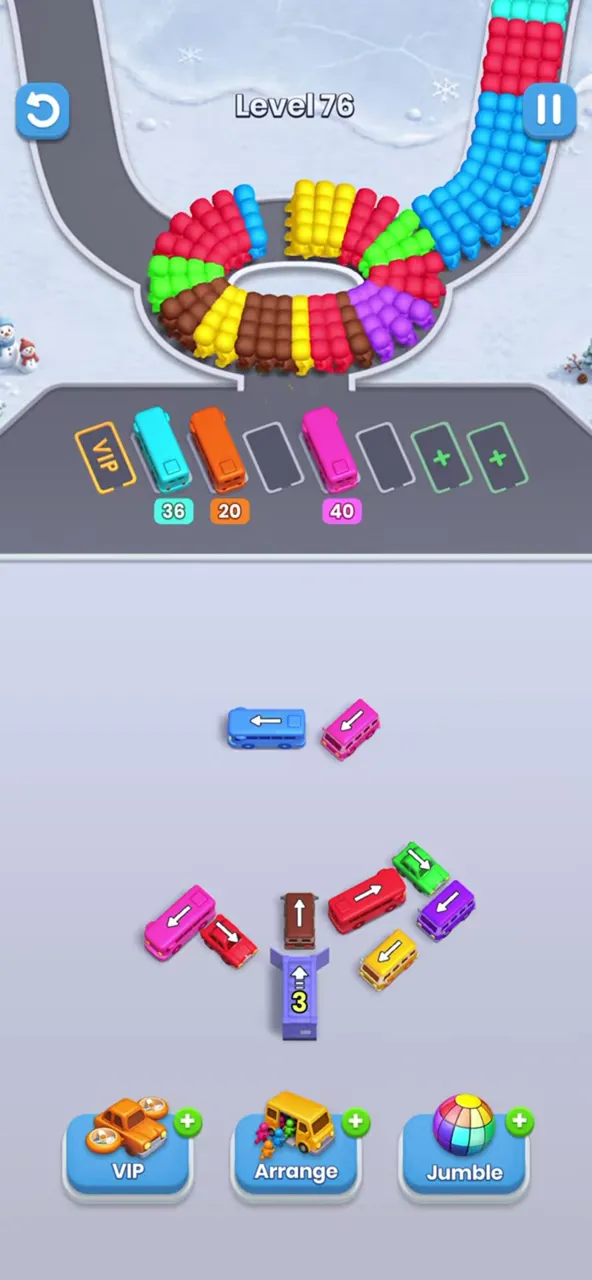 Level 76 with about ten buses left and the garage still showing the number 3