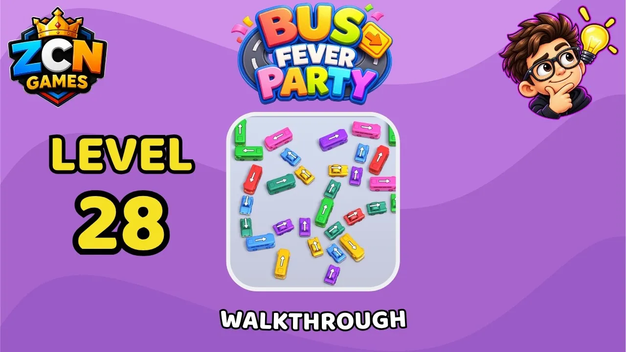 Level 28 of Bus Fever Party played through to the last bus