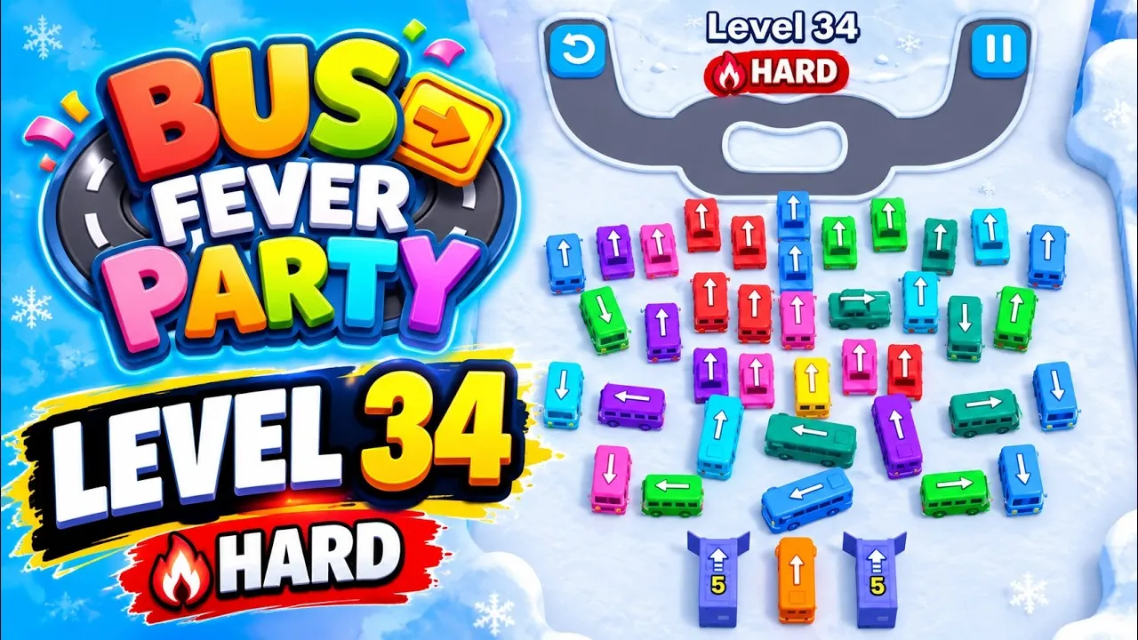 Bus Fever Party level 34 full walkthrough, from the first bus to the garages